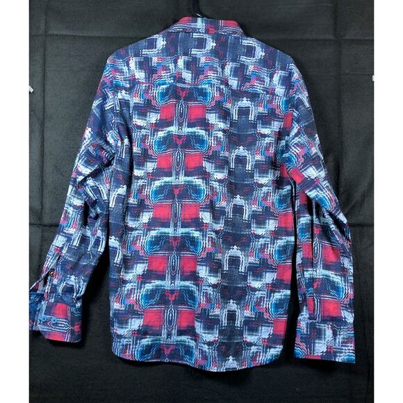 Luchiano Visconti Mens Shirt Red Blue Illusion Geometric Long Sleeve Larges - Picture 10 of 12